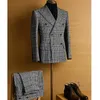 Męskie garnitury Blazers Męskie Houndstooth Premium z podwójnym piersi guziki Tuxedos Lapel Dwuczęściowy garnitur Codzienne przyjęcie biznesowe 231205