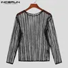 Men's Polos INCERUN Men Mesh T Shirt Transparent Sexy 2023 O neck Long Sleeve Clothing Streetwear Solid Party Nightclub Camisetas S 5XL 231205