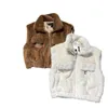 Women's Fur Faux Designer Brand 2023 Autumn/Winter New Fend Roma Inner Jacquard Fashionabla and Warm Drawstring Hem Flip Collar Short Vest for Women1f0t