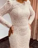 女性のためのエレガントなイスラム教徒の人魚のイブニングドレス2024豪華な白いアラビア語の真珠O首の長袖フォーマルプロムパーティーガウンアラビア語ドバイローブデソリエ
