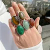 Anneaux de mariage Bague en pierre naturelle pour femmes Vintage couleur argent Aventurine grand cabochon ouvert réglable hommes bijoux féminins 231205