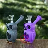 Nouveau style hibou forme coloré silicone fumer bang tuyaux kit portable innovant voyage verre bouteille barboteur filtre tabac poignée entonnoir bol porte-pipe à eau