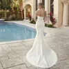 Sexig sommarbröllopsklänning 2024 sjöjungfru Sweetheart Lace Applique Satin Bridal klänningar med avtagbart tåg skräddarsydd vestidos de novia