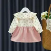 Jurken voor meisjes Herfst pasgeboren meisje jurk met lange mouwen cartoon bloemen revers baby prinses jurk bloemen riem jurk 2312306