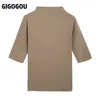 Kobiety dla kobiecych tee gigogou kolor Kolor Women Half Tange Sweater Spring Spring Autumn Knitwear Korean Style Elegancka żeńska top TEE S-3XL 231206