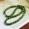 Ketten Natürliche Grüne Jade Perlen Halskette Frauen Heilstein Feiner Schmuck Echte Hetian Jade Nephrit Runde Perlen Halsketten