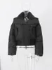 Womens Down Parkas Thinken Crop Jacket Women Fur Turtleneck Long Sleeve Warm Female Parka Coat Winter Street Loose Puffer Cottonpadded 231206