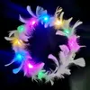 Kopfbedeckung Haarschmuck 10 Stück Blumen LED Schals Leuchtende Federn Engel Krone Stirnbänder Hochzeit Weihnachtsgeschenk 230815