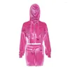 Robes de travail Bizarre Puss Velours Casual Femmes 2 pièces Ensemble Poche À Capuche Veste Zippée Haut Pêche Hip Jupes À Lacets Stretch Streetwear Assorti