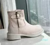 Damesschoenen met middelhoge hak Comfortabel leer Platte enkel Damesschoenen Warme wollen snowboots met ritssluiting