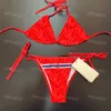 Klassischer Bikini für Damen, Designer, V-Ausschnitt, BH, Bandage, Slip, Badeanzug, zweiteilig, modischer Badeanzug, Strand, Luxus-Badeanzug, roter Badeanzug