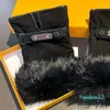 Wool Fur Leather Gloves Winter Women Lambskin Mittens Classic Fingerless Gloves