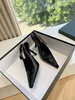 Women dress pumps Lee embellished patent-leather slingback pump black calf leather lady's high heels pointed toe sling back thin heeled with box 35-42