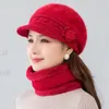 Scarves Add Fur Lined Hat Casual Wool Winter Knitted Women Hats Scarf Warm Fashion Cap Old People Beret Caps Accessories 2023