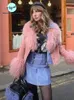 Dames bont faux elegante roze patchwork harige jas voor dames mode jassen met enkele rij knopen winter vrouwelijke vintage high street overjas 231206