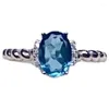Pierścienie klastra Śliczny srebrny pierścień topazowy dla szkoły dziewczyny 5 mm 7 mm VVS Grade Natural London Blue 925 Sterling Biżuteria