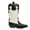 Boots Sexy Pointed Toe Women Mid Calf Balck and White Mixed Color Embroidery Ladies Knight Fashion Cowboy Short 231206