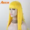 Straight wig cosplay ball chemical fiber hair yellow star ribbon long straight hair headband