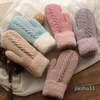 Autumn and winter new wool gloves Female students winter wool thickened double layer warm and cold knit gloves College simple cycling