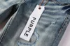 Kvinnors jeans lila varumärke patch män s high street smal fit streetwear tvättade förstörda hål blå denim långa byxor 231206