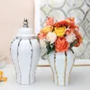 Decorative Figurines Ceramic Ginger Pot Vintage General Jar Gold And Silver Stripes Porcelain Handicraft Decoration Flower Vases Home