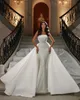 2024 Luxury Mermaid Wedding Dress with Löstagbar Trapless Full Pearls Pärlor Backless Chapel Train Sequin Bridal Bowns for Women Vestidos de Novia
