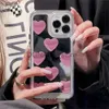 Чехлы для мобильных телефонов Корейский милый прозрачный чехол Lovel Heart Mirror для iPhone 11 12 13 14 Pro Max Plus Жесткий противоударный защитный чехол на заднюю панель Funda J231206