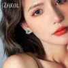 Boucles d'oreilles ZAKOL Simple rose Rectangle CZ fleur pour les femmes élégantes vert cubique zircone boucle d'oreille de mariée bijoux de fête