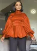 Kvinnors blusar Kvinnor Blus Long Lantern ärmar Turtelneck Peplum Tops Skjortor Elegant kontor Autumn 2023 Fashion Lady Bluas African Female