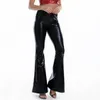 Kvinnors tvåbitar byxor pantalon sexig en cuir pu metallise pour femmes pantalon evase holographique brillant batterie pour filles taille 231206