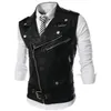 Herrvästar passar väst svart lapel krage blixtlås kort läder mode casual punk stil gilet män för kläder 231206