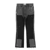 Jeans pour hommes Harajuku noir Graffiti jean évasé pantalons patchs Hip Hop éclaboussures d'encre large jean pantalon bleu coupe ajustée jean délavé pour hommes 231206