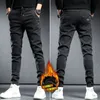 Calças masculinas outono inverno highend lã lã streetwear roupas casuais homens cintura elástica e comprimento total corredores jeans 231205