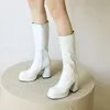 Buty platforma damskie kolano wysokie buty moda patent skórzane wodoodporne długie buty białe czerwone imprezy fetysze buty zimowe buty 231205