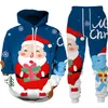 Herenpakken Blazers Kerstmis 2024 Heren hoodie sportkleding set Kerstman broek kleding voor heren kleding herfst winter 3D print mode patroon 231206