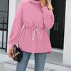 Damen Hoodies Herbst Winter Kordelzug Bund Mittellange Feste Oberbekleidung Schlankheits Langarm Minimalistische Sweatshirts Tops