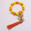 Silicone Bead Bracelet Car Keyring Glittering Silicone Beads Handmade Key Chain Tassel Charms Keychain