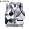 Cardigan Autumn Spring Kids Boy Sweater Vest Children Clothing Plaid Stitching Coat Baby Cotton thick top Boys Cardigan Vest 231206