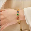 Link Armbänder Damen Französisch Vintage Ins Style Edelstahl Armband Farbiger Opal Schmuck Zubehör für Mädchen