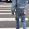 남자 청바지 디자이너 쌓인 Jeansbiker 바지 재킷 패션 패션 캐주얼 스트리트웨어 허리 슬림 한 스트레이트 다리 느슨한 팬