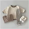 Ensembles de vêtements Ensembles de vêtements Ensemble de vêtements à manches longues pour bébés tout-petits Ensemble de vêtements pour bébés garçons et filles en coton Sweat-shirt décontracté Leggings à carreaux 2 pièces Solide C Dhrzy