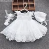 Mädchenkleider Baby-Geburtstags-Prinzessin-Kleid, elegantes Mädchen, bestickte Blumenperlen, weißes Baptisten-Tutu-Kleid, formelles Abendkleid für Kinder, 2312306