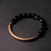 Bangle Designer Kubieke Zwarte Obsidiaan Armband met Handgemaakte Antieke Koperen Accessoires Trendy Bescherming Steen Sieraden voor Mannen 261j