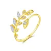 Micro Set Circón Rama de Olivo Chapado en Oro de 18 Quilates Anillo Abierto Joyería Europa Mujer Marca de Moda S925 Anillo Exquisito de Plata para Mujer Fiesta de Bodas Regalo del Día de San Valentín SPC