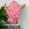 rendendo nova peruca com franja completa rosa longo cabelo encaracolado cobertura de cabeça cheia alta taxa de retorno cosplay