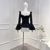 Women's T Shirts High Quality Solid Graceful Long Sleeve Black Top 2023 White Folds Slim Fit Ruffles Backless Woman Clothing