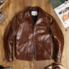 Men's Leather Faux Leather Genuine Leather Jacket for Men Oil Wax Cowhide Short Slim 1930s Motorcycle Safari Workwear Vintage Clothes 231205