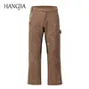 Męskie dżinsy streetwear graffiti ładne dżinsy khaki czarny atrament z szeroką nogą dżinsowe spodni spodni dżinsów 231206