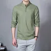 Trajes para hombre A2662, camisetas de primavera para hombre, camisetas a la moda para hombre, camisa básica ajustada de manga larga con cuello levantado, camiseta de lino para hombre