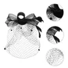 Bandanas Bridal Veil Barrettes fascinator hattar kvinnor svart bröllop mesh brud båge pannband